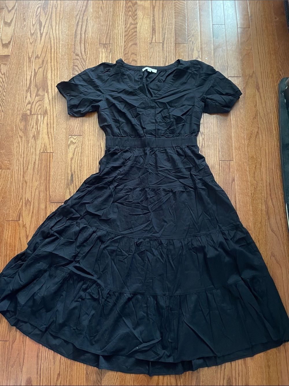 LOFT Black Tiered Back Cut Out Midi Dress Women’s Sz Large